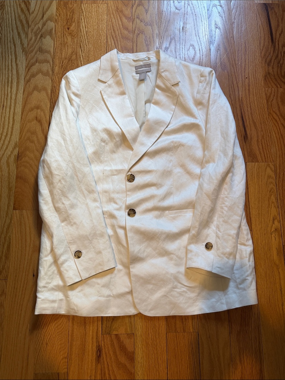 H&M White Linen Button Down Blazer with Shoulder Pads